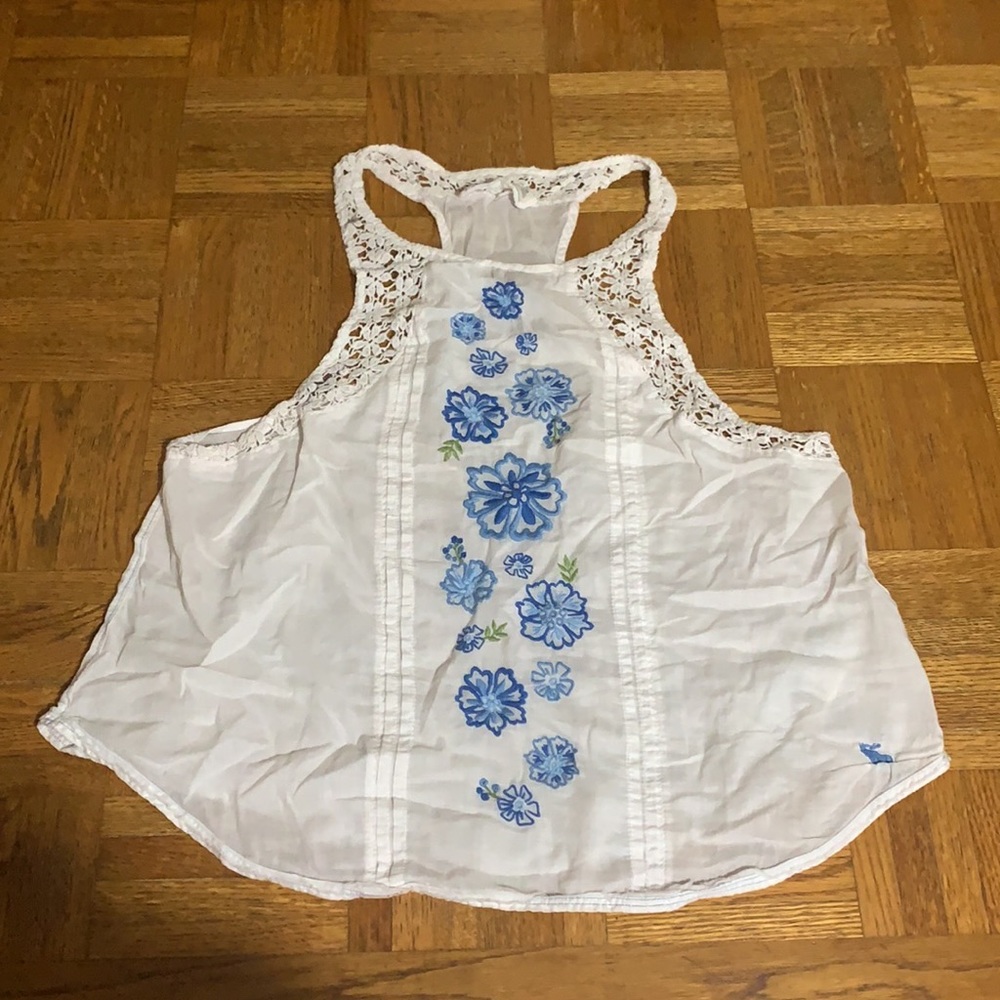 Abercrombie and Fitch Tank top with blue embroidered flowers